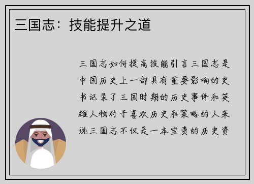 三国志：技能提升之道
